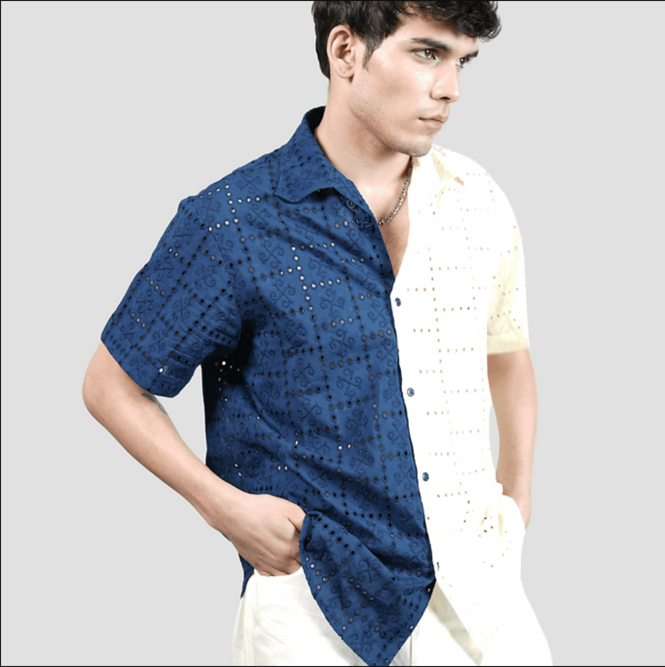HnH Shirt - Half and Half Chikannkari Shirt